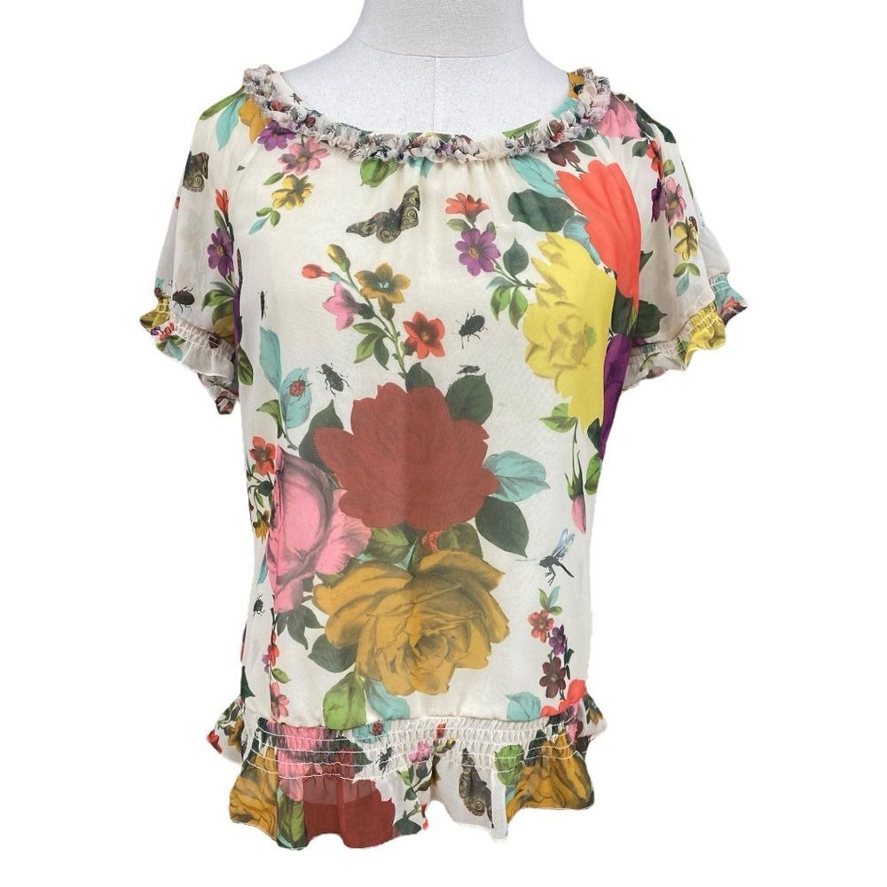 Ted Baker London Multicolor Floral Blouse with Ruffled Hems Size 2 TB 6 US